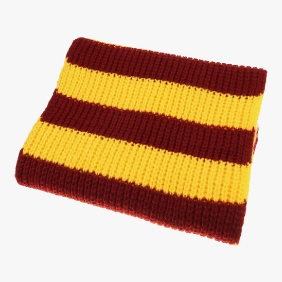 Striped Deep Red and Yellow Scarf - Picture 4 of 4